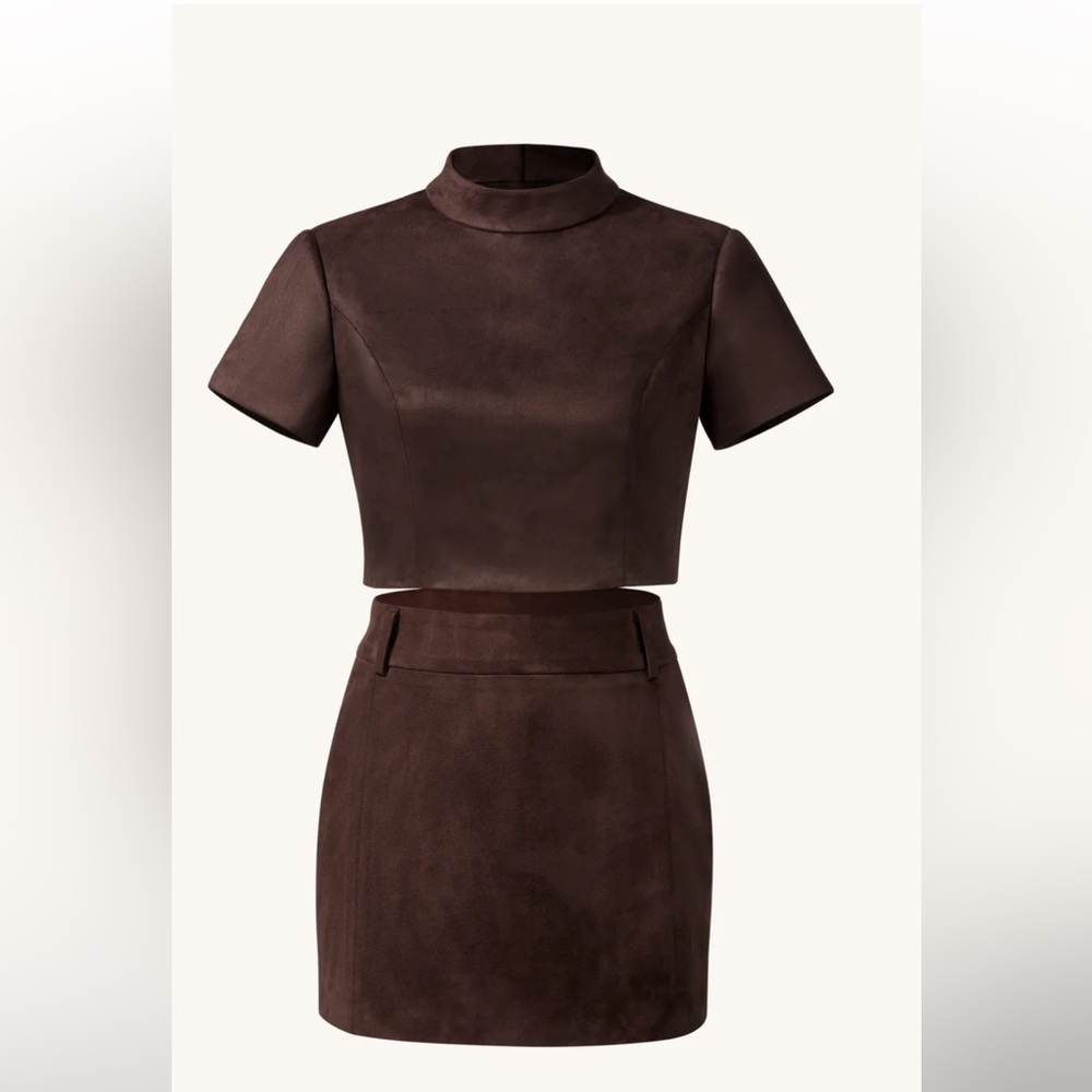 Jw pei brown suede crop top and mini skirt set size 2